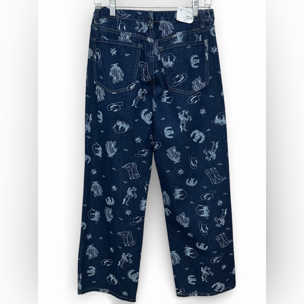 Women’s Navy Printed Bootcut Jeans - Casual Western Style - Picture 3 of 5